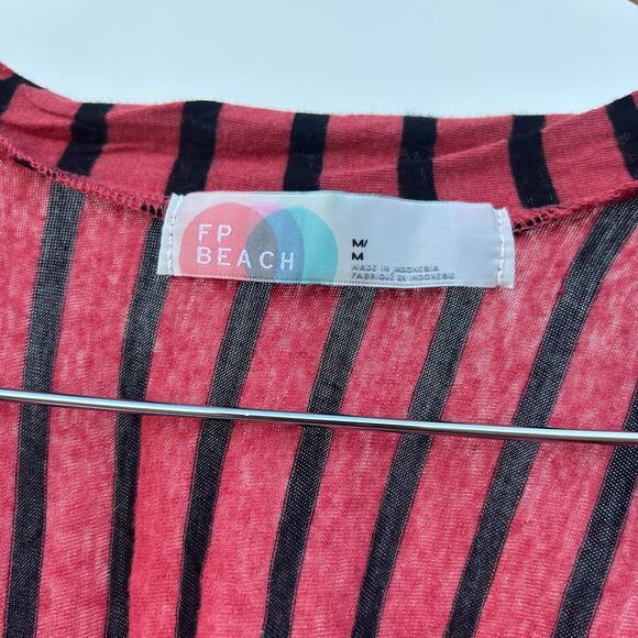 Free People Yacht Club Midi Dress Striped Long Sleeve Cut Out Red Black Medium - Picture 7 of 9